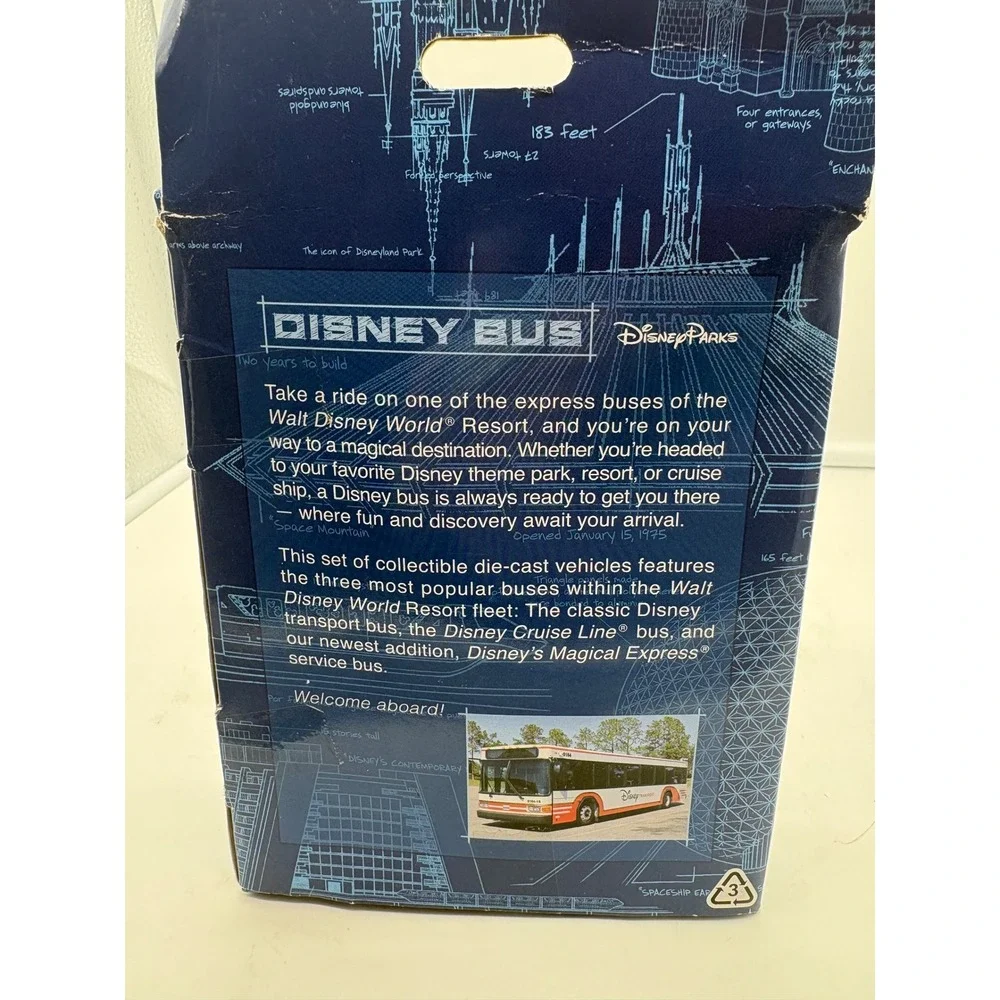 Disney Parks World Bus Diecast 3 Pack Set Magical Express Cruise Line Transport